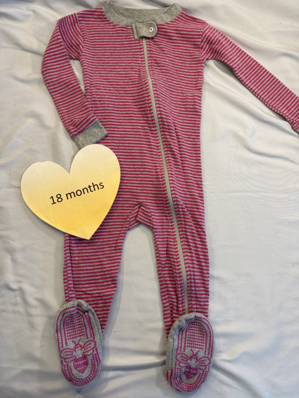 Burt's Bees Baby - LIKE NEW Pink and Gray Footies Organic Cotton One Piece